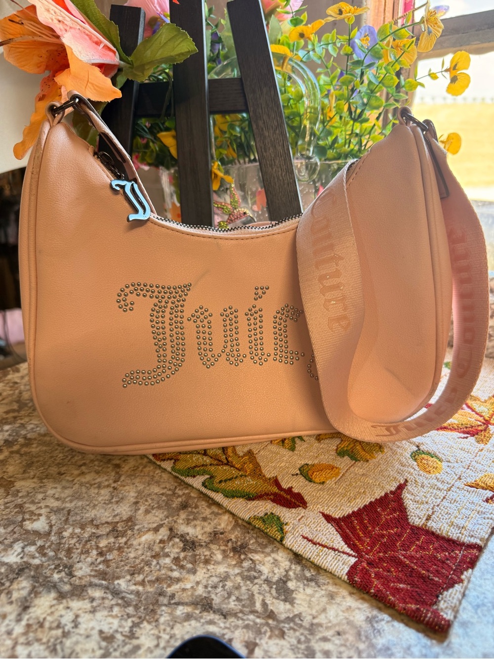 Juicy Couture Blush Pink Rhinestone Logo Shoulder Bag